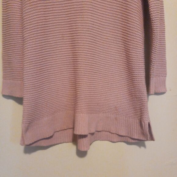 Lands End Chunky Knit Sweater Tunic Dress-Medium-Turtleneck-Side Slit-Dusty Pink - Picture 3 of 9